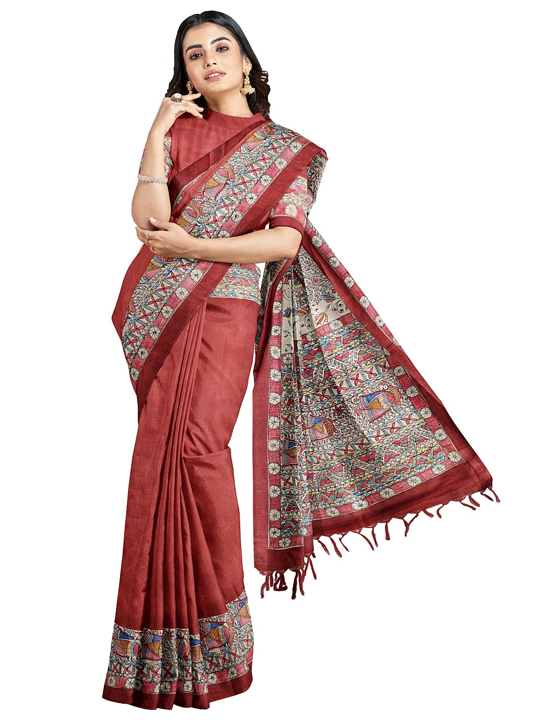 Handpainted Madhubani Saree on Tussar Munga Silk – “Doli ka Haar”